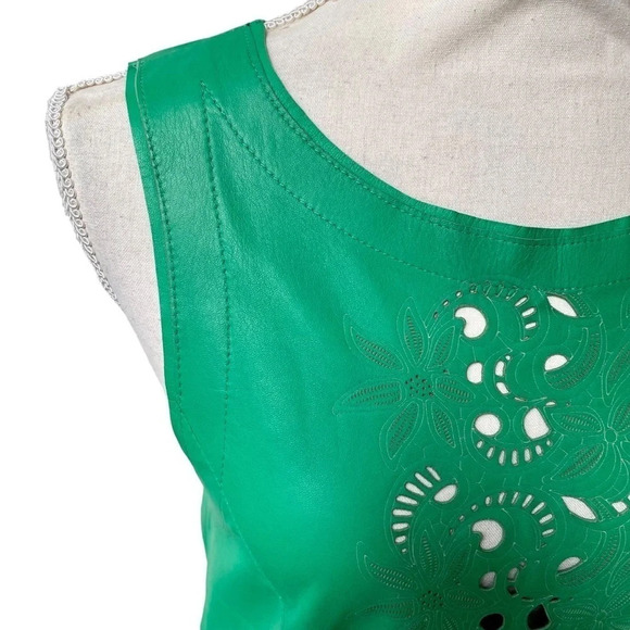 DROMe Green Lamb Leather Sleeveless Cutout Top XS | Italian Designer Luxury - Picture 3 of 16